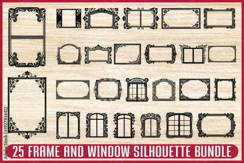 Collection of twenty-five decorative frame and window silhouette designs for crafting or design projects Vector