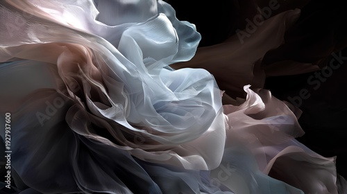 Ethereal Fabric Dance: A captivating display of flowing fabric in soft pastel hues, creating a mesmerizing dance of light and shadow, evoking a sense of grace and movement.