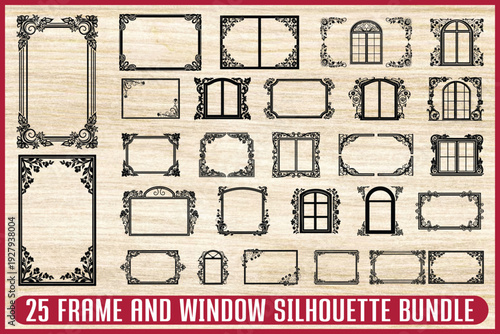 Collection of vintage frame and window silhouette designs for crafting projects Vector