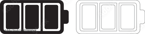 Black and white battery with three bars power energy