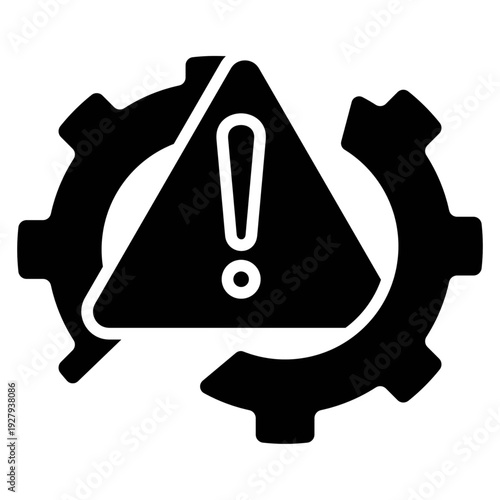 Warning sign with exclamation mark in gear shape icon, vector illustration.