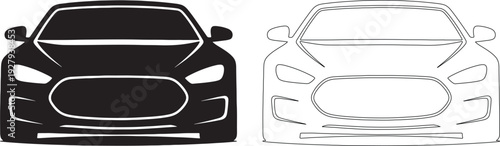 Black car silhouette and white outline car front view
