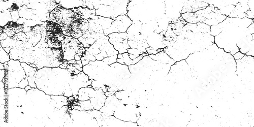 Old wall background texture with cracks scratches black and white vintage grunge fractured concrete surface scribble effect vector.