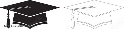 Black graduation cap silhouette and outline academic