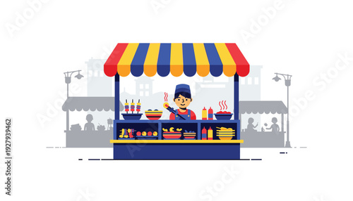 Vibrant street food vendor serving delicious meals outdoors