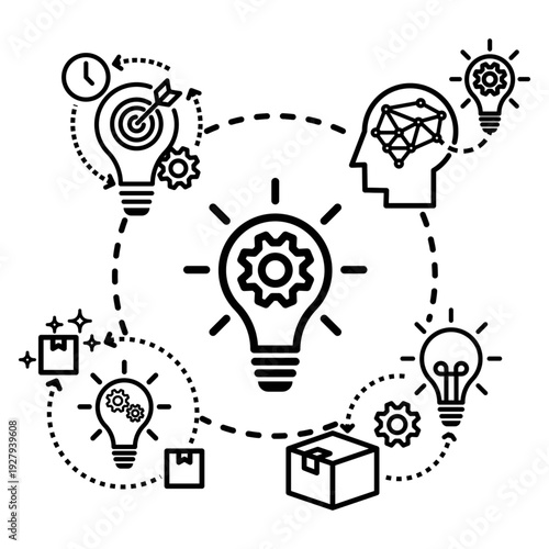 Innovative business concepts and ideas flowing in a creative cycle icon, vector illustration.