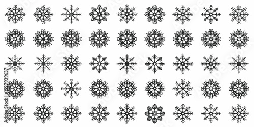 A collection of intricate black snowflake designs arranged in a grid