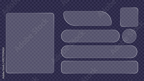 A collection of Liquid glass, Control center widget for smartphone and web on a dark background