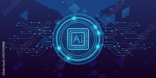 Abstract digital illustration featuring an ai symbol within interconnected circuitry