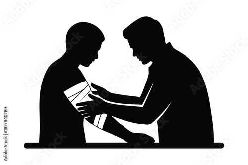 A doctor examines a young patient s injured arm with care