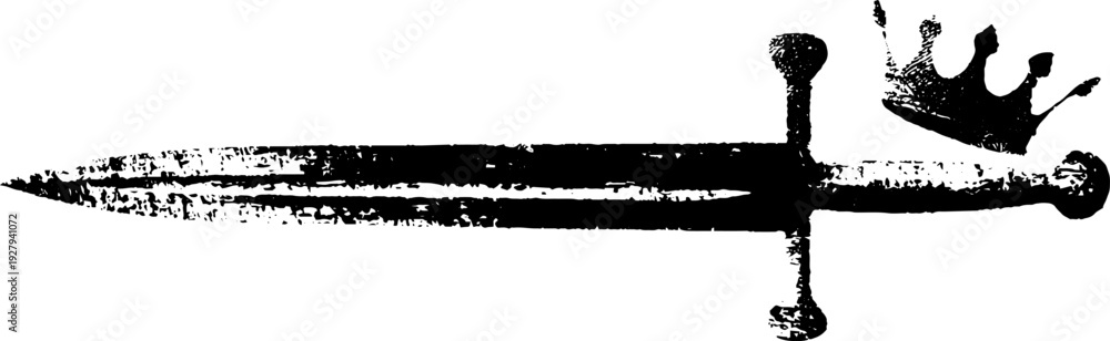 Obraz premium Vintage sword and crown high contrast ink illustration - retro design for historical themes