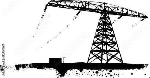 Vintage telegraph silhouette in high contrast black and white ink