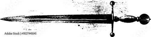 Sword and sun high contrast ink drawing – silhouette of sword with sunburst for art design