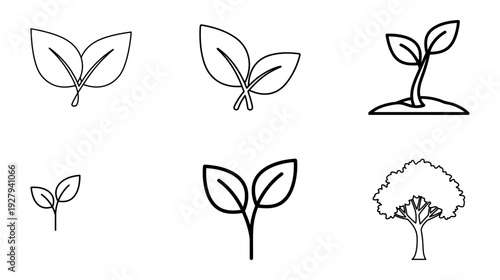 Illustration of Black and white leaf plant icons set