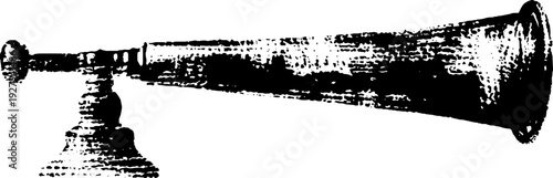 Vintage spyglass illustration in high contrast black and white ink