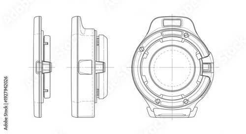 Technical drawing of mechanical component with multiple views and precise measurements illustrating engineering design and blueprint details