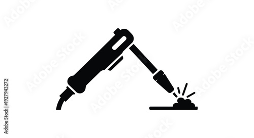 Welding tool in action sparks flying from metal surface silhouette