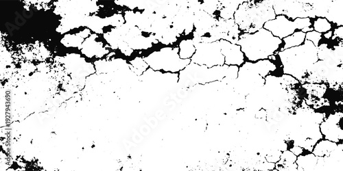 Old cracked stone texture with dry land crack pattern distressed wall surface black and white grunge background overlay.