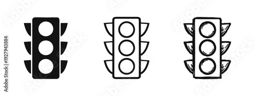 Traffic Light Icons Set: Solid, Outline, and Hand-Drawn Styles