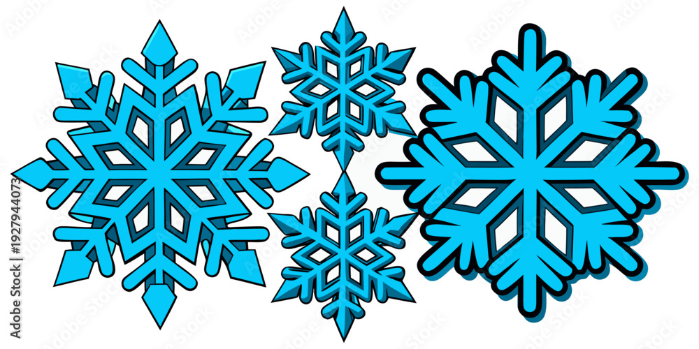 Fototapeta premium Winter Snowflake Vector Set – Blue Decorative Christmas Snowflakes Collection.