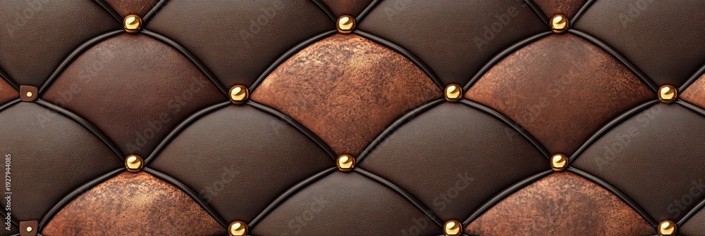 Naklejka premium Luxurious Brown Upholstery with Gold Accents, Elegant Quilted Design for Sophisticated Furniture