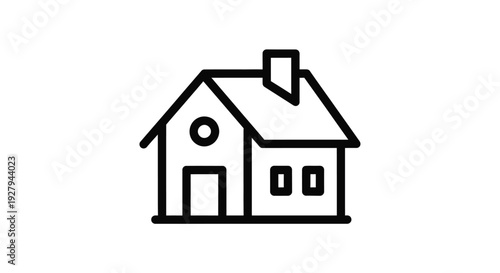 Simple black outline of a house with a chimney silhouette
