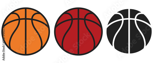 Basketball sports icon collection, simple orange ball symbols in black and white outline and solid style, logo and graphic design