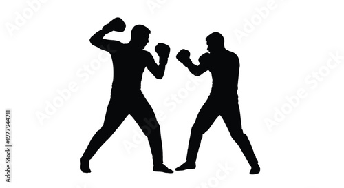 Two boxers engaged in a fierce match depicted in silhouette