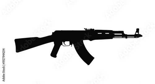 Black ak 47 assault rifle shown in a stark dramatic silhouette