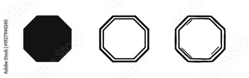 Octagon Shape Icons Set: Solid, Outline, and Hand-Drawn Styles