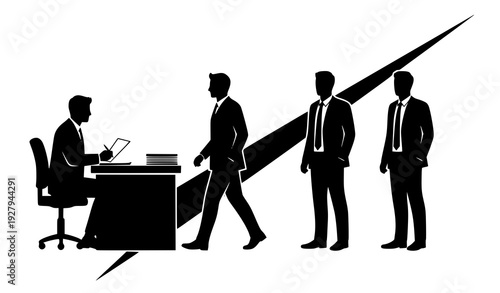 Business Recruitment and Career Growth Silhouette Illustration Featuring Job Interview Process, Candidate Selection, Professional Hiring, and Corporate Success Path Concept