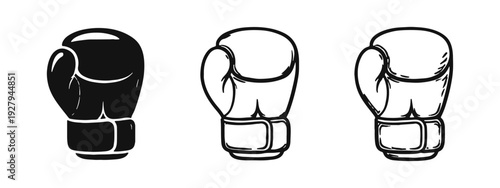 Boxing Glove Icons Set: Solid, Outline, and Hand-Drawn Styles