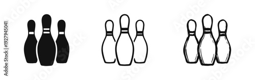 Bowling Pins Icons Set: Solid, Outline, and Hand-Drawn Styles