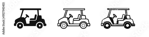 Golf Cart Icons Set: Solid, Outline, and Hand-Drawn Styles