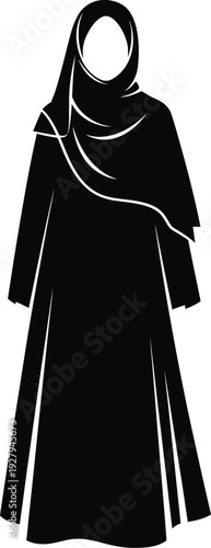 A woman wearing a traditional black abaya with a hijab
