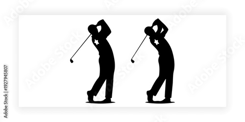 Golf Player Silhouettes Swinging Club – Male and Female Sport Vector Isolated on White.