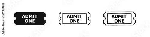 Admit One Ticket Icons Set - Hand Drawn Entry Pass for Events, Shows, and Entertainment