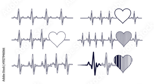 Vibrant Heartbeat ECG Line Pulse Monitor Vector Set Medical Healthcare Illustration for Wellness