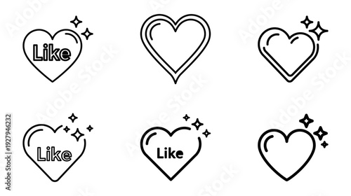 Heart icons with Like text and sparkles