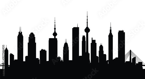 Shanghai skyline featuring modern architecture in a dark silhouette