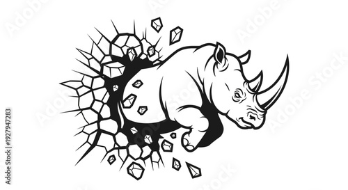 Rhinoceros Breaking Through Wall.