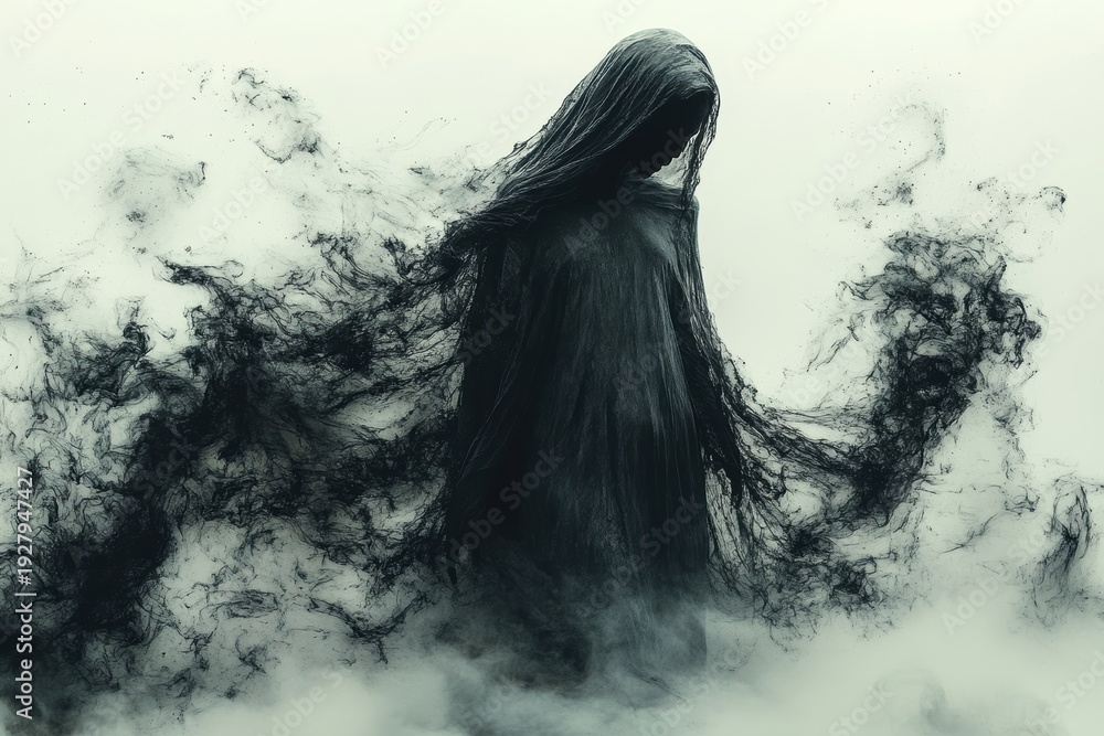 Fototapeta premium Creepy banshee graphic layout with minimalist design on a white background in high resolution