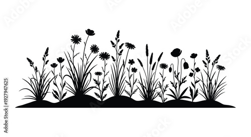 Black floral arrangement with grasses and poppies a striking silhouette