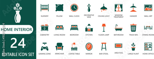 vector icons of home interior, living,  luxury,  bedroom,   and smart home styling for web and app.