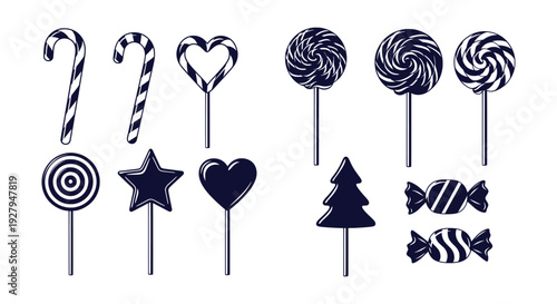 Delicious Candies Lollipops Candy Canes Vector Collection Sweet Treats Assortment Holiday Festive Icons