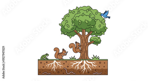 Squirrel Under Tree Roots.