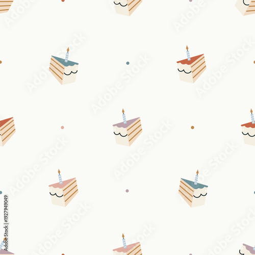 Seamless pattern with cake. Flat vector background. For fabric, wrapping, cards, textile, wallpaper, apparel.