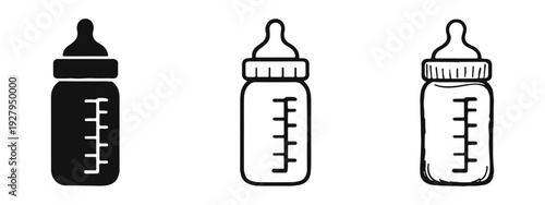 Infant Formula Milk Bottle Icon Set for Newborn Feeding in Diverse Styles