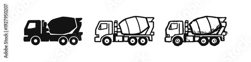Cement Mixer Truck Icon Set for Building and Construction Sites