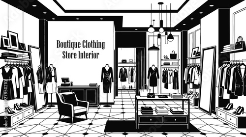 boutique clothing store interior displaying stylish garments representing retail fashion shopping and lifestyle branding